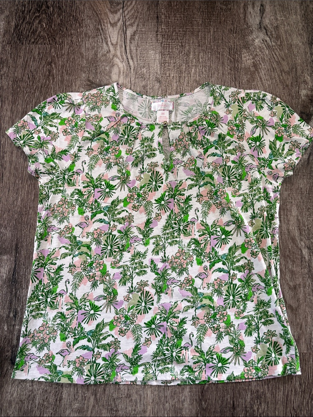 Stella Parker Women's Tropical Print Short Sleeve Top - Green & Pink